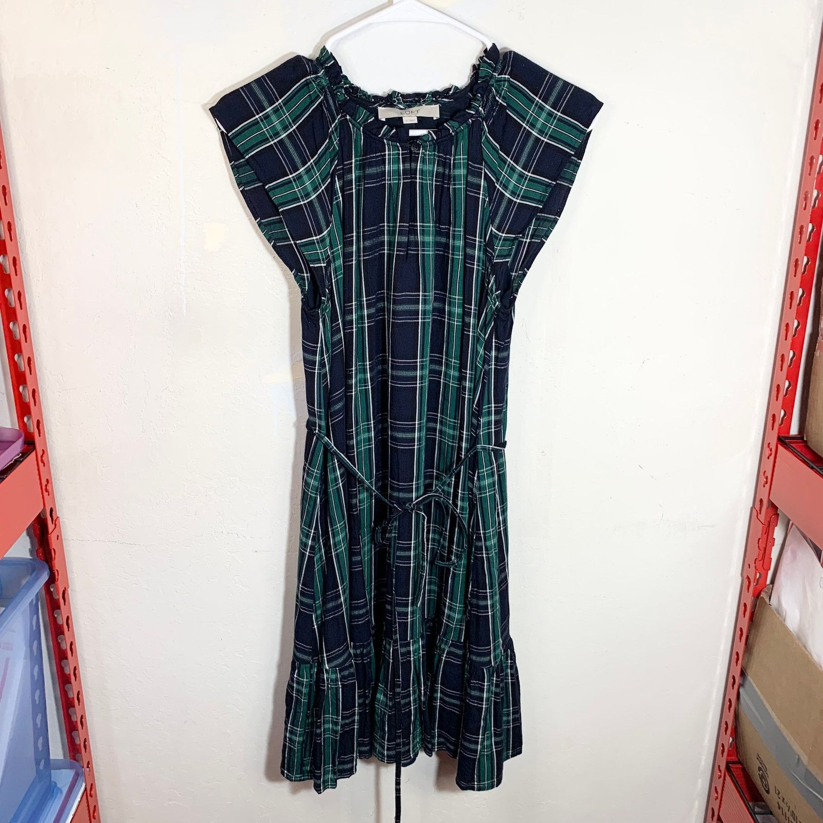 Loft LOFT Dress Blue Green Plaid Short Sleeve Size 2 Size XS / US 0-2 / IT 36-38 - 1 Thumbnail