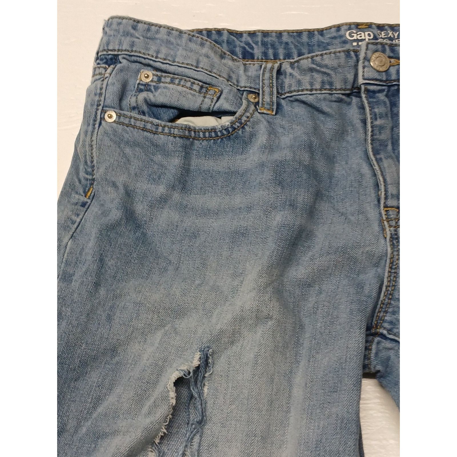 Gap Gap Sexy Boyfriend (10) Relaxed Fit Ripped Blue Denim Jeans Size 32" / US 10 / IT 46 - 11 Thumbnail