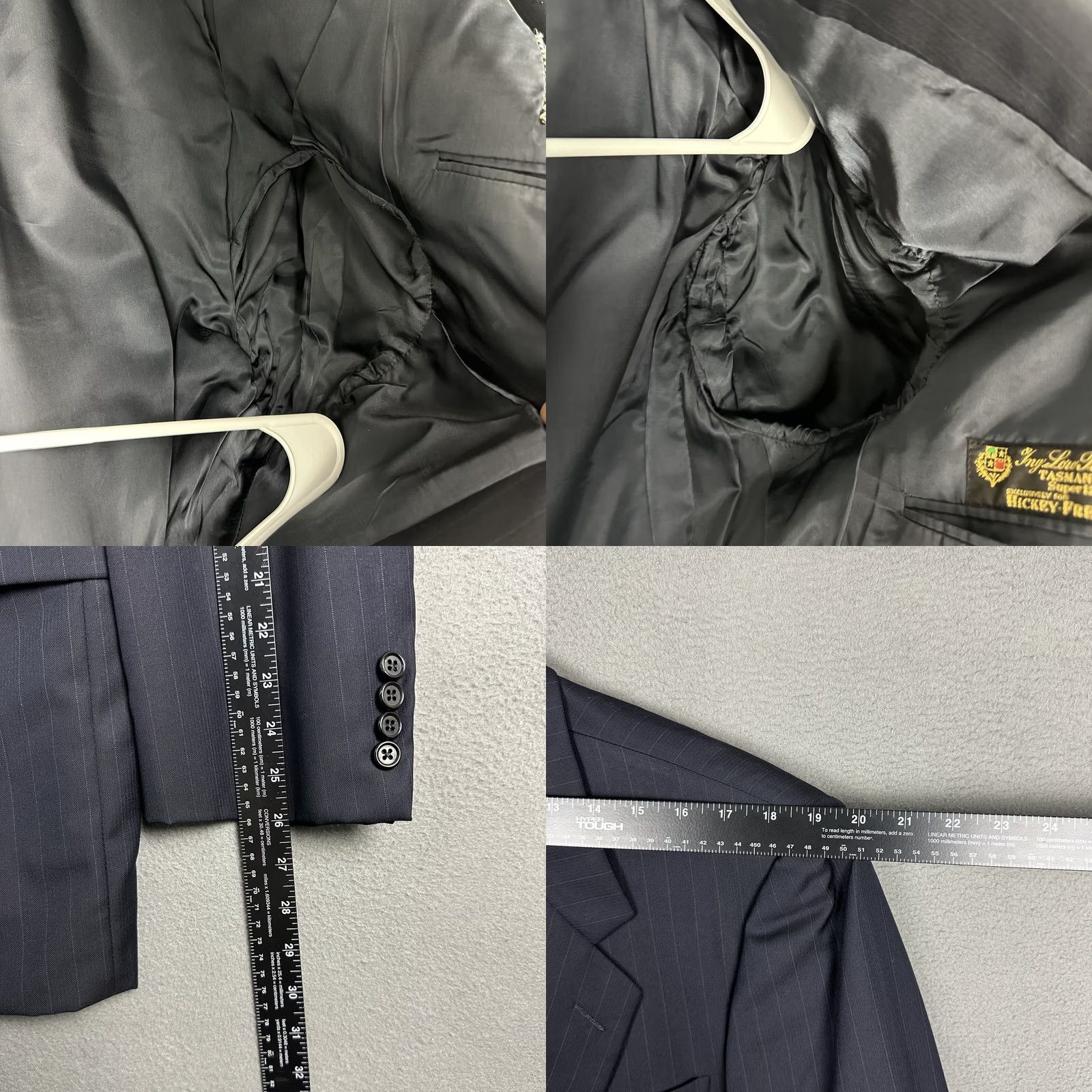 Loro Piana Hickey Freeman Blazer Wool 43L Blue Pinstripe Notch Single-Breasted Two-Button 46 Chest Regular Mens Size 46R - 9 Thumbnail