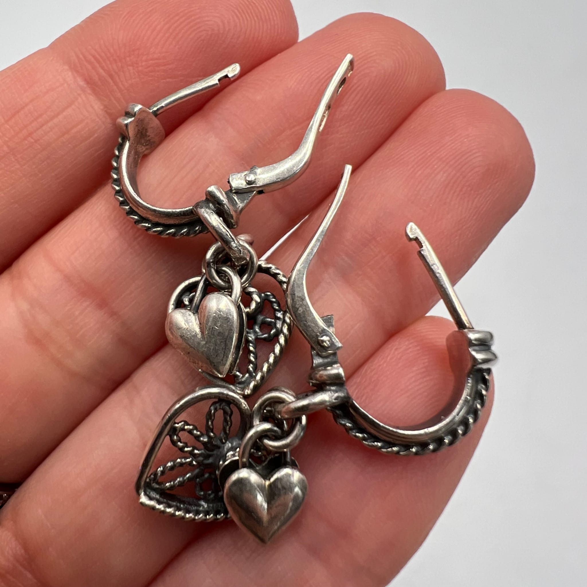 Vintage Vintage Sterling Silver 925 Women Heart Dangle Earrings Size ONE SIZE - 3 Thumbnail