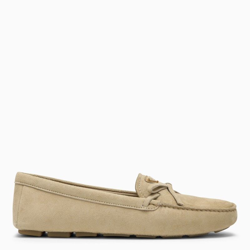image of Prada Ecru Suede Loafer With Logo in Beige, Women's (Size 7)