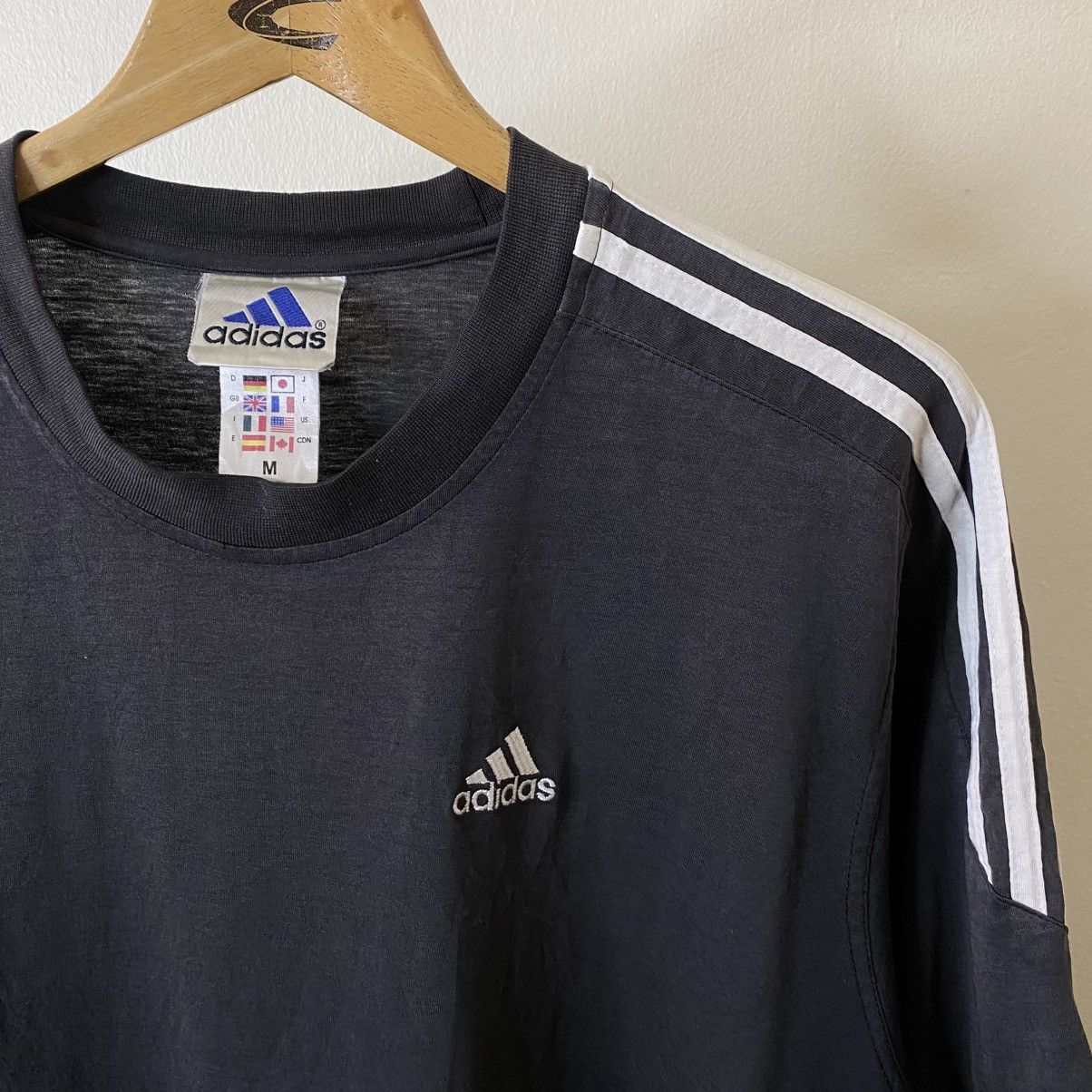 Adidas Vintage 1990s Adidas Essential Faded Black T Shirt Size US L / EU 52-54 / 3 - 2 Thumbnail