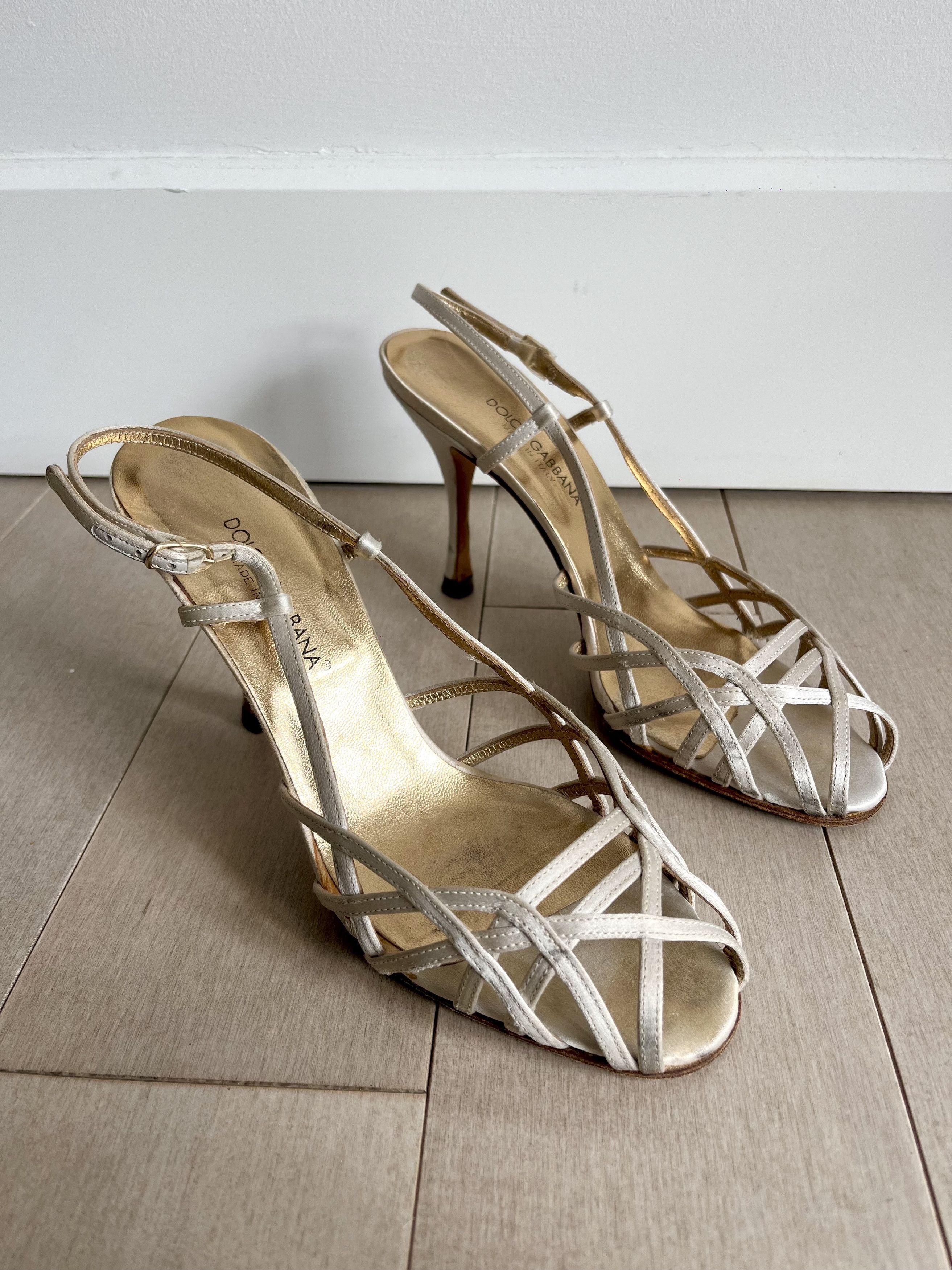 image of Dolce Gabbana Cream Open-Toe Heel Shoes - Vintage Designer, Women's (Size 7)