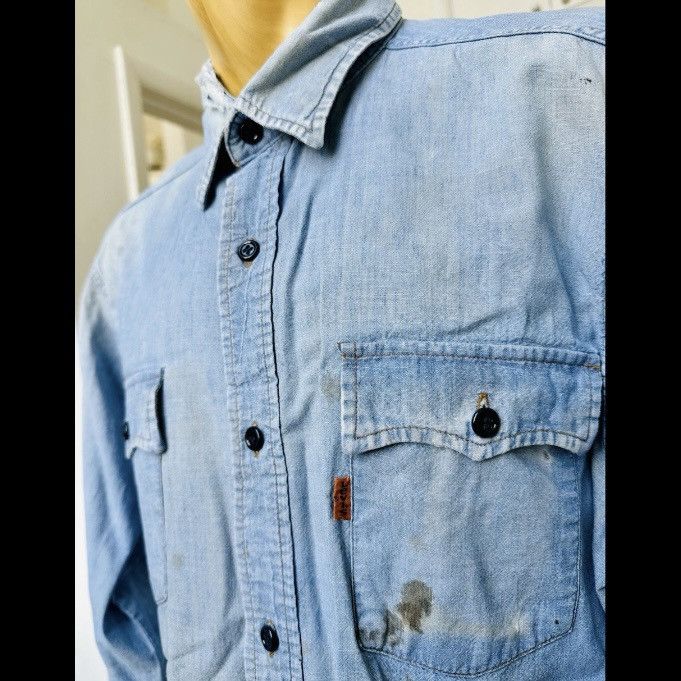 Levi's × Levi's Vintage Clothing × Vintage VINTAGE 1970s LEVI'S SHIRT ORANGE TAB BLUE DENIM DISTRESSED Size US XL / EU 56 / 4 - 3 Thumbnail