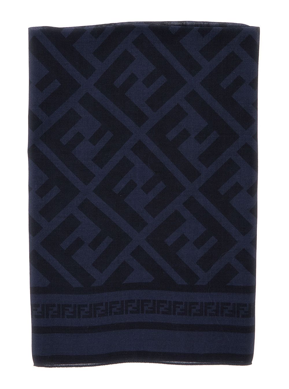 Fendi Blue Scarf with FF Motif All-Over in Wool and Silk Blend for Men Size ONE SIZE - 1 Thumbnail
