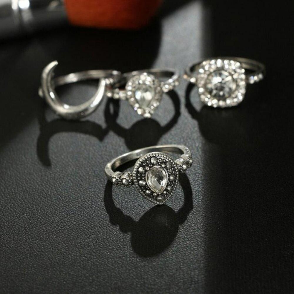 Designer 10pcs Vintage Rhinestone Knuckle Midi Stacking Boho Ring Set Size ONE SIZE - 5 Thumbnail