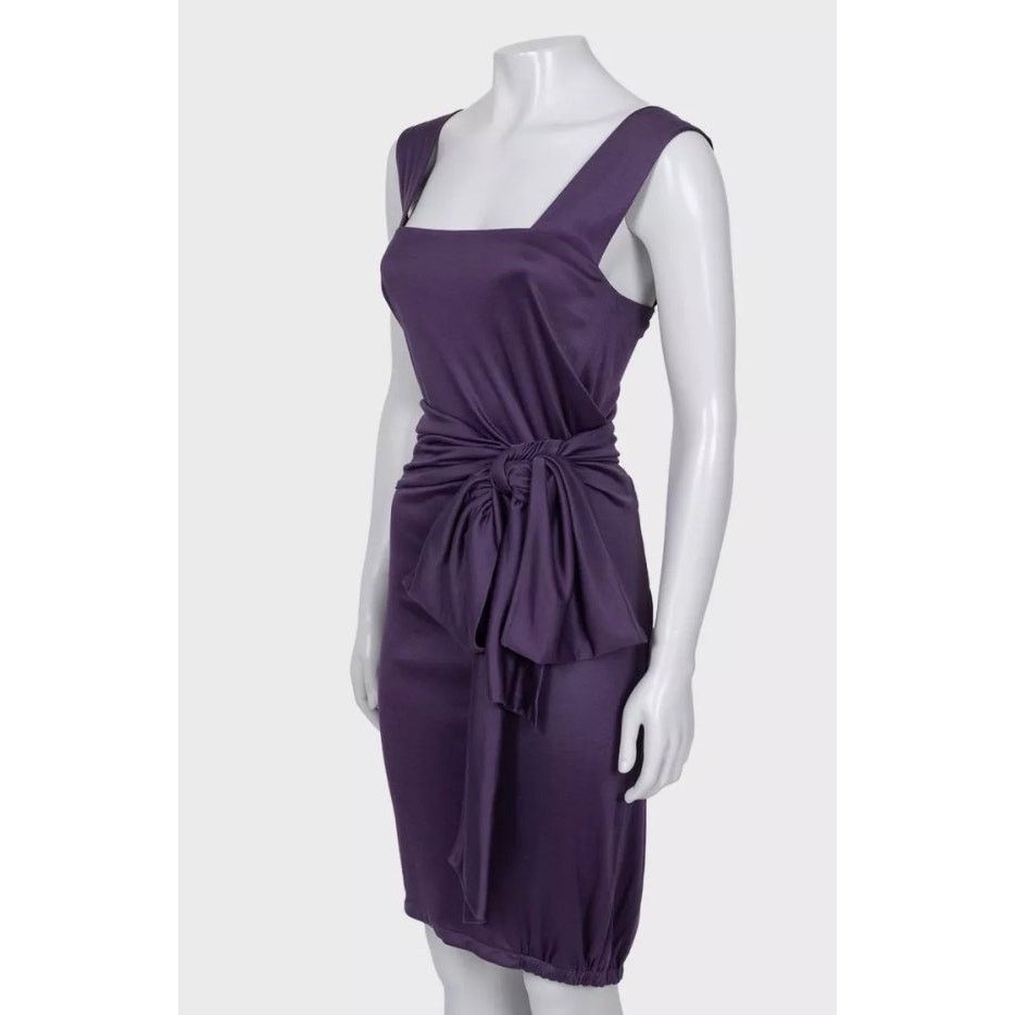 Yves Saint Laurent Saint Laurent Violet 100% Silk Belted Dress - Size S Size S / US 4 / IT 40 - 2 Thumbnail