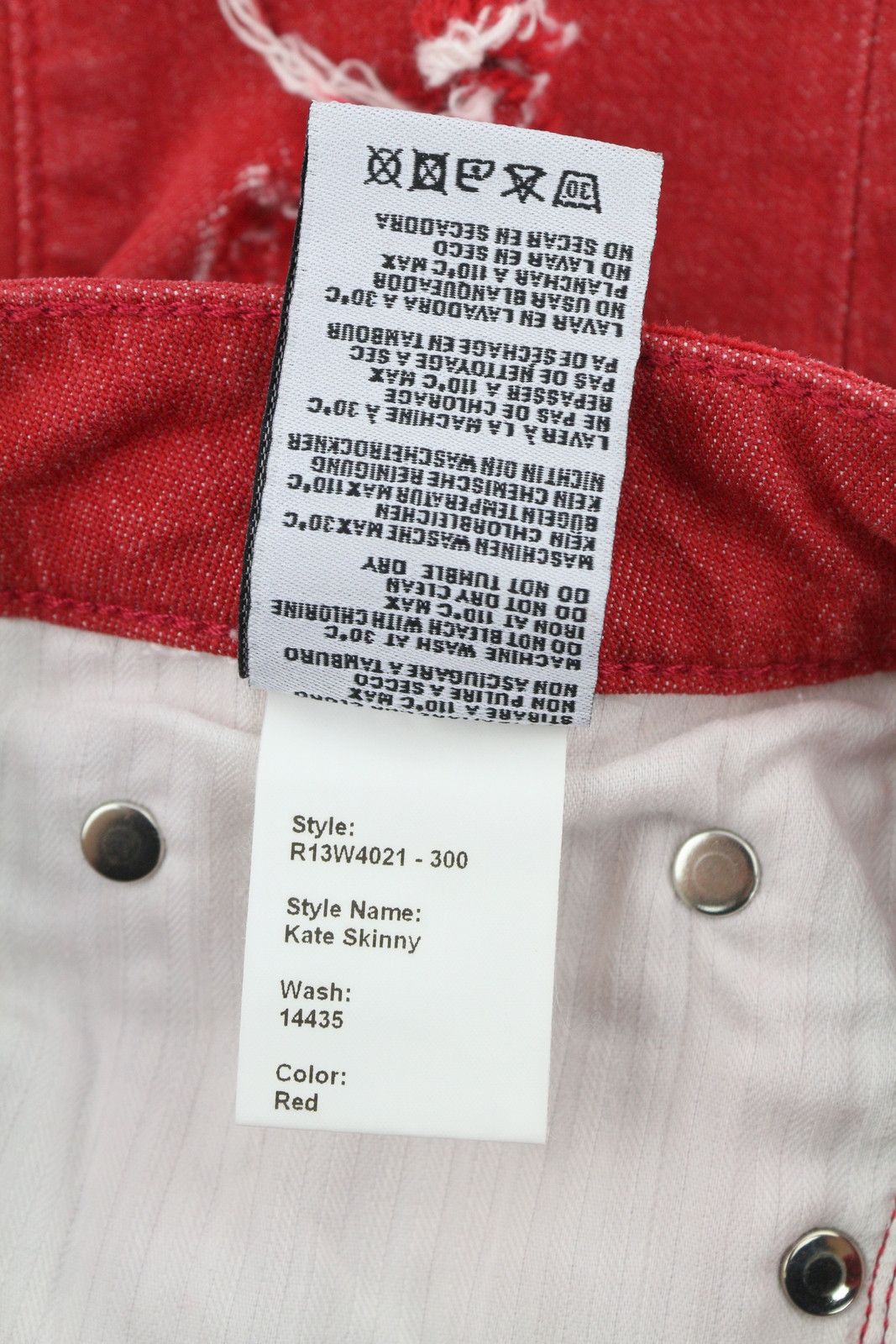 R13 KATE SKINNY 24 Red Distress Ripped Ankle Skinny Fit 86483 Size 24" / US 00 / IT 34 - 9 Thumbnail