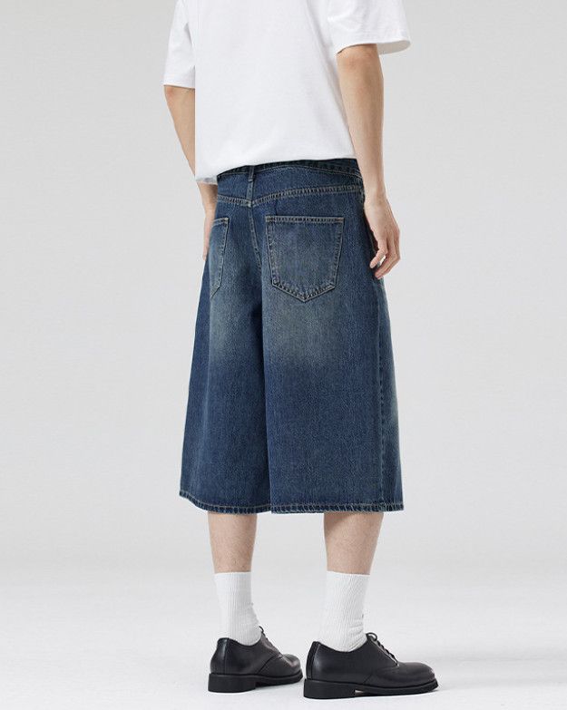 Japanese Brand Men's straight wide-leg loose American baggy denim shorts Size US 32 / EU 48 - 4 Thumbnail