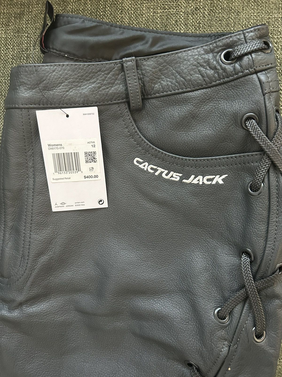 image of Jordan X Travis Scott Cactus Jack Women's Leather Pants in Black (Size 34)