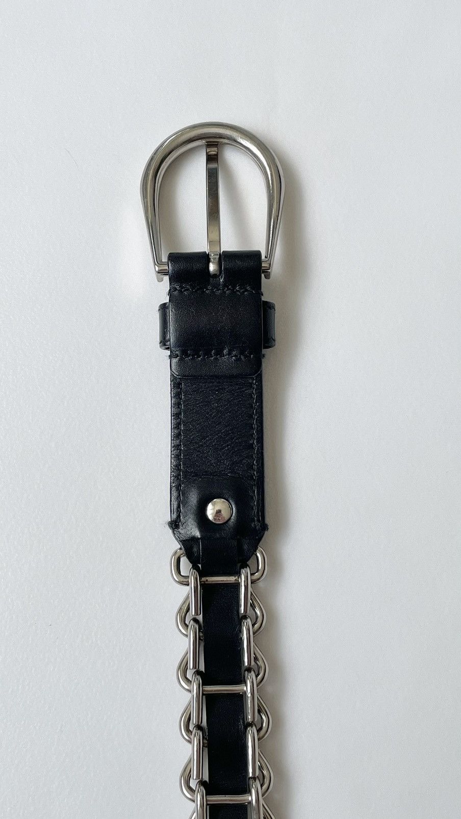 Miu Miu Miu Miu Metal Chain Black Leather Belt Size 30 - 11 Thumbnail