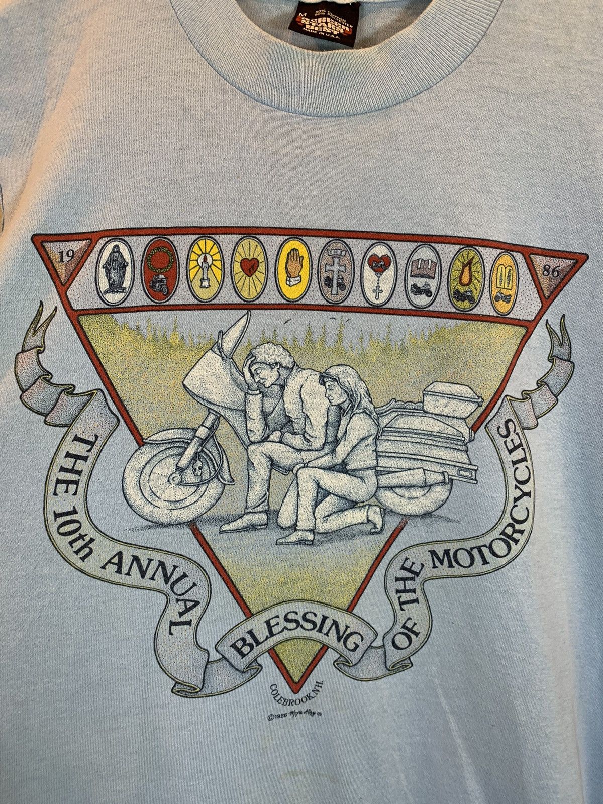 Vintage *RARE* Vintage 80s Blessing Of The Motorcycles Jesus Shirt Size US M / EU 48-50 / 2 - 2 Thumbnail