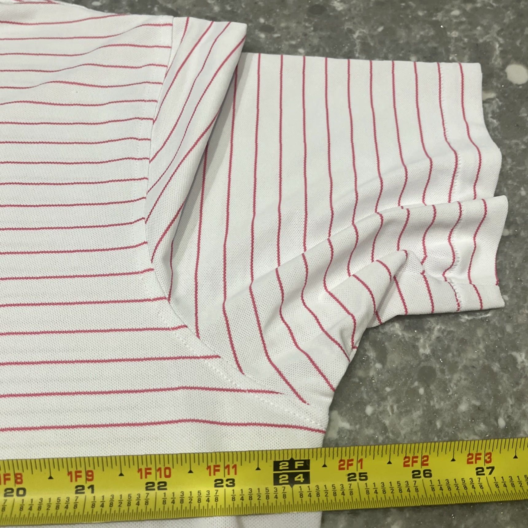 Peter Millar Peter Millar Men's Polo Shirt L Pink/White Stripe Summer Comfort Polyester Shirt Size US L / EU 52-54 / 3 - 4 Thumbnail