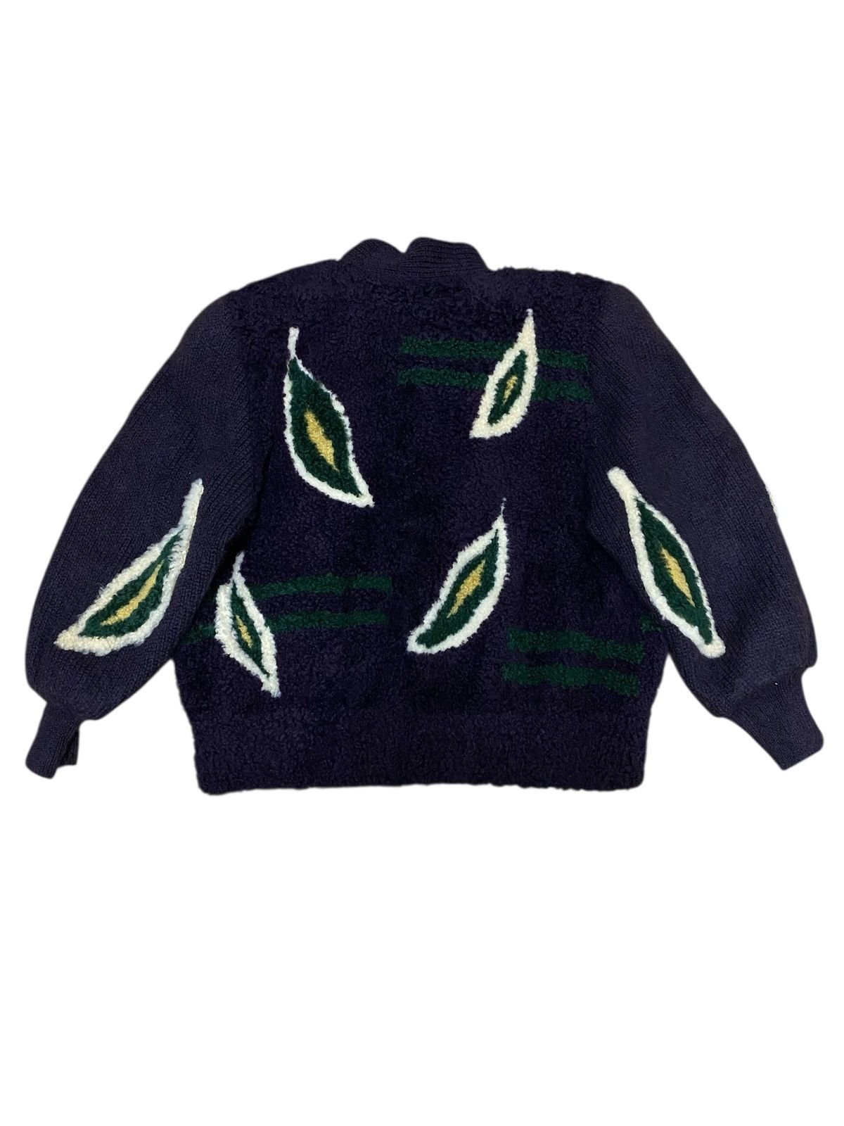 Japanese Brand Rare🔥 Lamb Fur Leaf Motive Hybrid Wool Knitwear Jacket (C4) Size US M / EU 48-50 / 2 - 3 Thumbnail