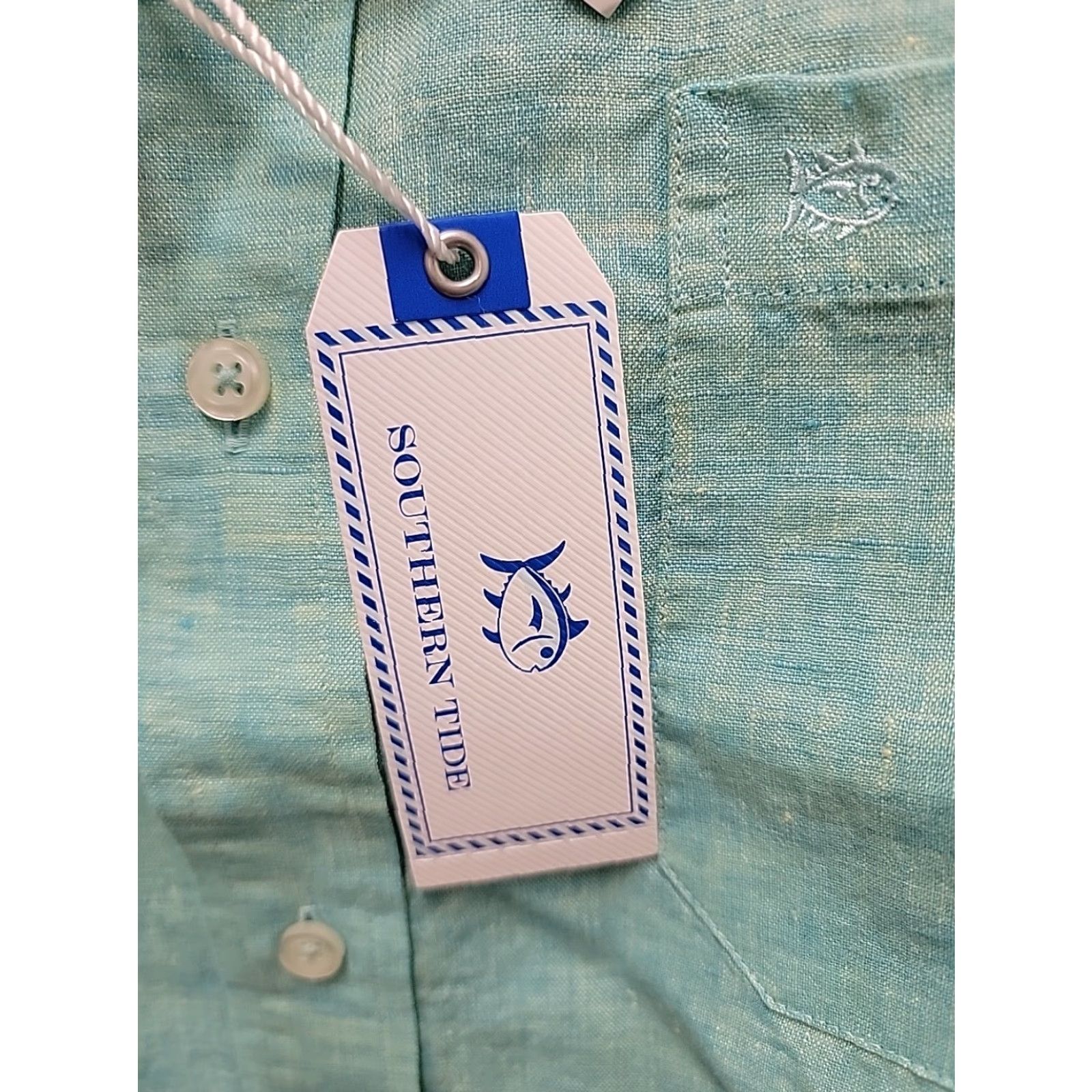 Southern Tide Southern Tide Shirt Mens M Blue Linen Button-Up Long Sleeve Casual Beach Pockets Button-Up, Regular, 23 Chest, 30.5 Length, Fall Spring Summer, Men Size US M / EU 48-50 / 2 - 3 Thumbnail