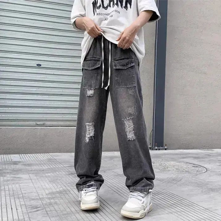 Japanese Brand Retro straight leg distressed jeans Size US 32 / EU 48 - 1 Thumbnail