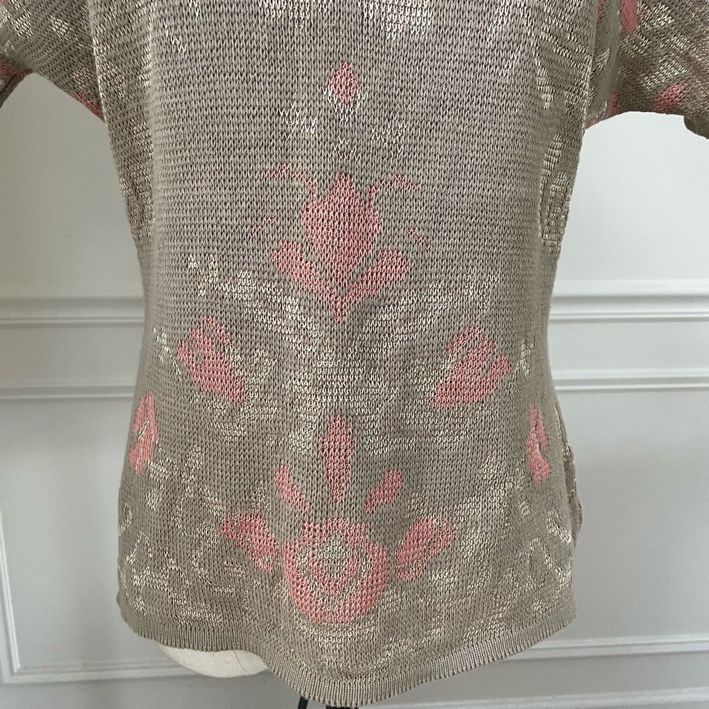 Vintage 80s Knit Deville Boatneck Scoop Back Short Sleeve Knit Top Beige Taupe Pink S M Size M / US 6-8 / IT 42-44 - 3 Thumbnail