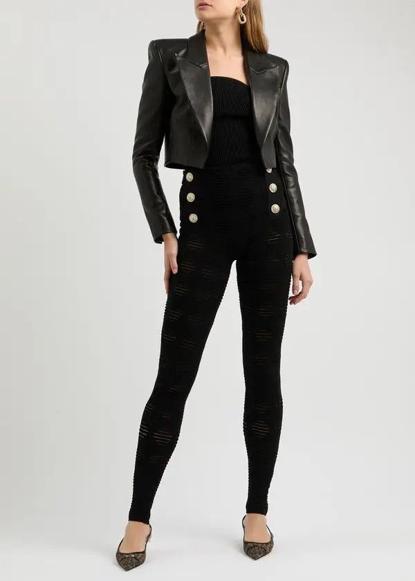 Balmain o1s1wg110825 Diamond Intarsia Knitted Leggings in Black Size 30" / US 8 / IT 44 - 4 Thumbnail