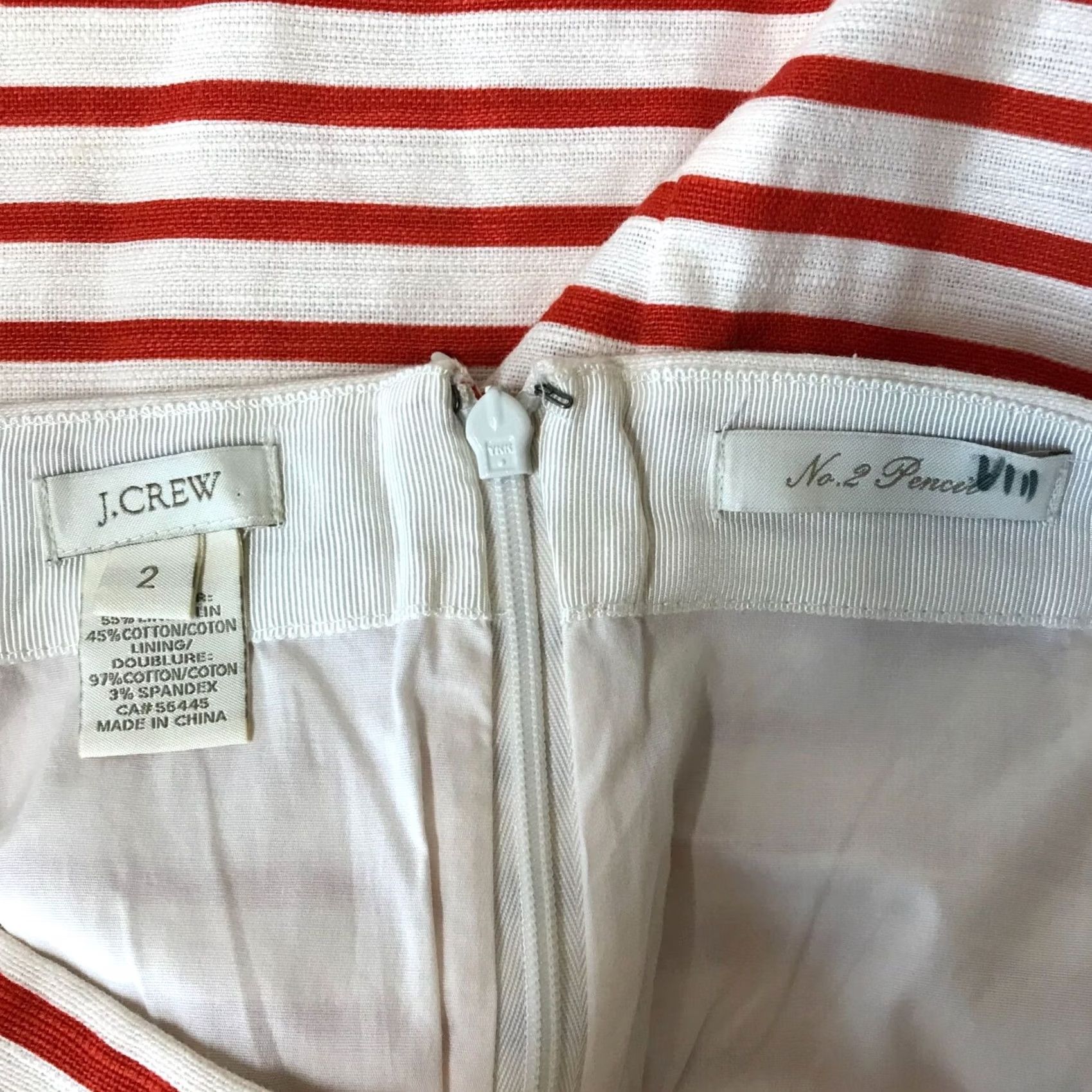 J.Crew J. CREW - Womens 2 - RED & CREAM STRIPE LINEN BLEND NO. 2 PENCIL SKIRT Size 26" / US 2 / IT 38 - 5 Thumbnail