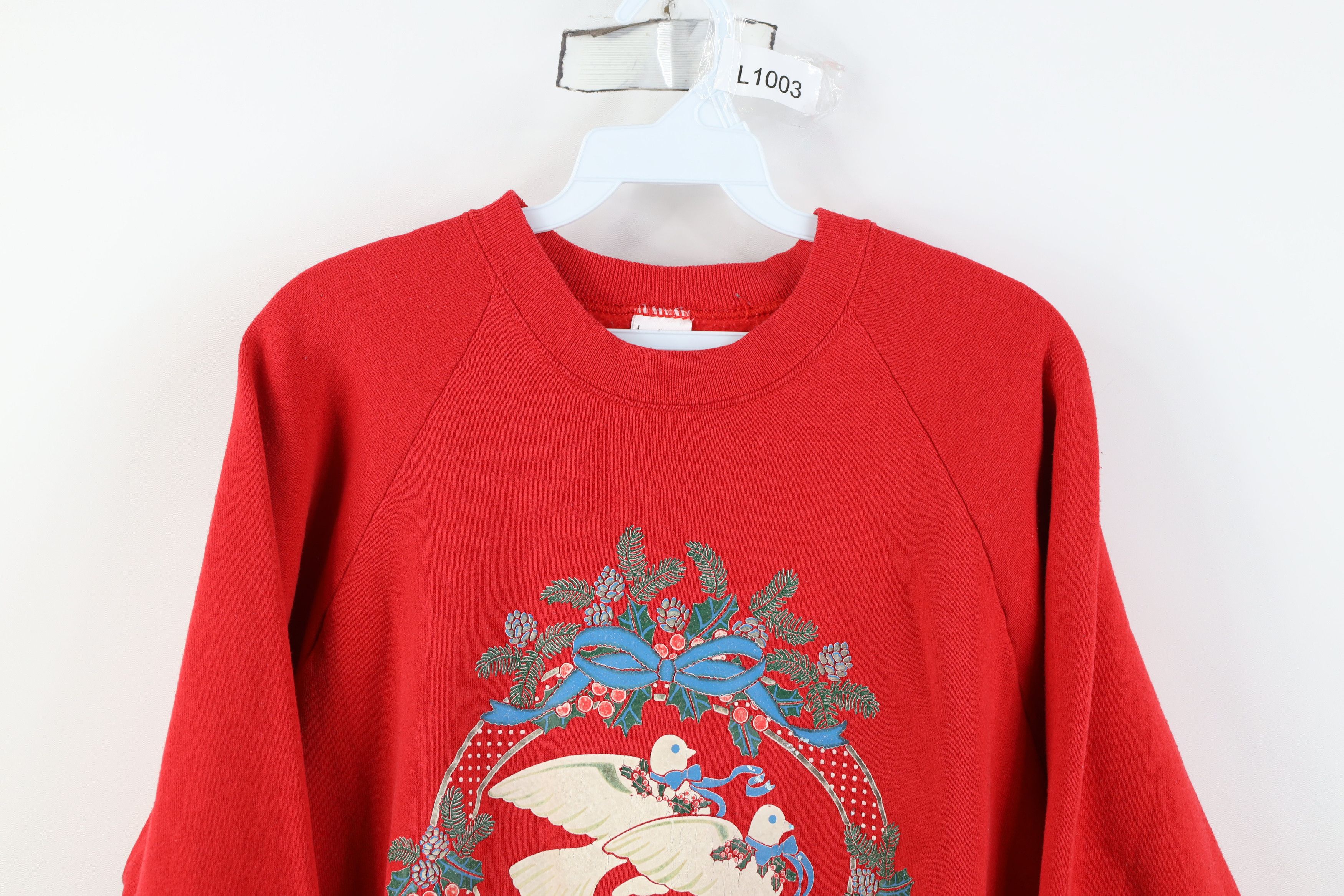 Vintage Vintage 90s Doves Birds Wreath Christmas Sweatshirt USA Size L / US 10 / IT 46 - 2 Thumbnail