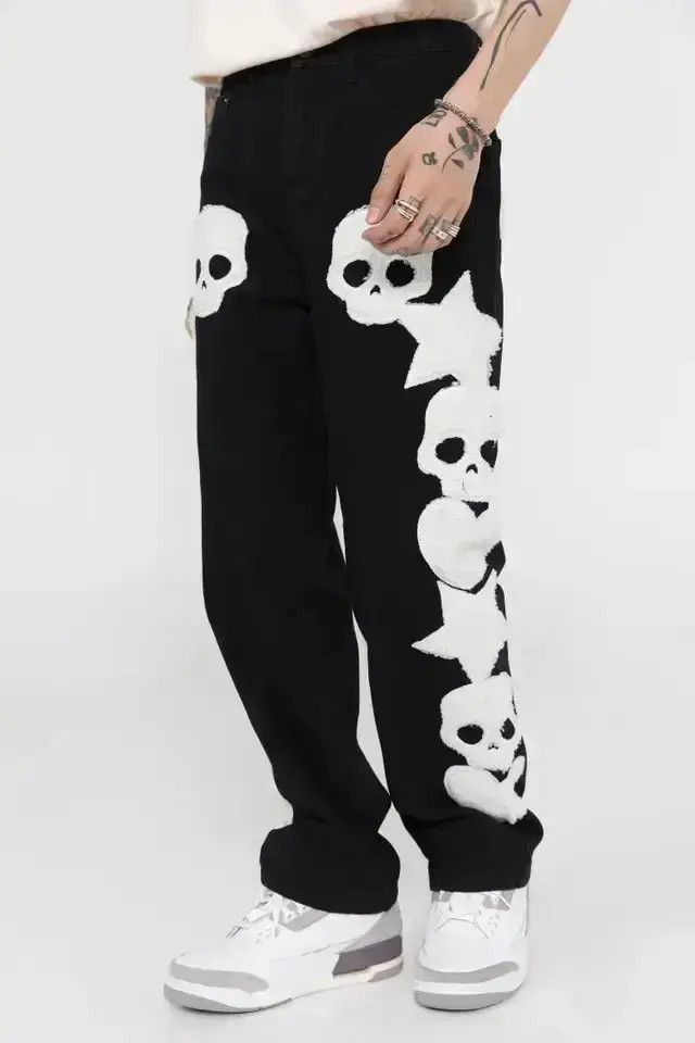 Japanese Brand Skull Streetwear Denim Jeans Hip Hop Retro Skeleton Size US 32 / EU 48 - 1 Thumbnail