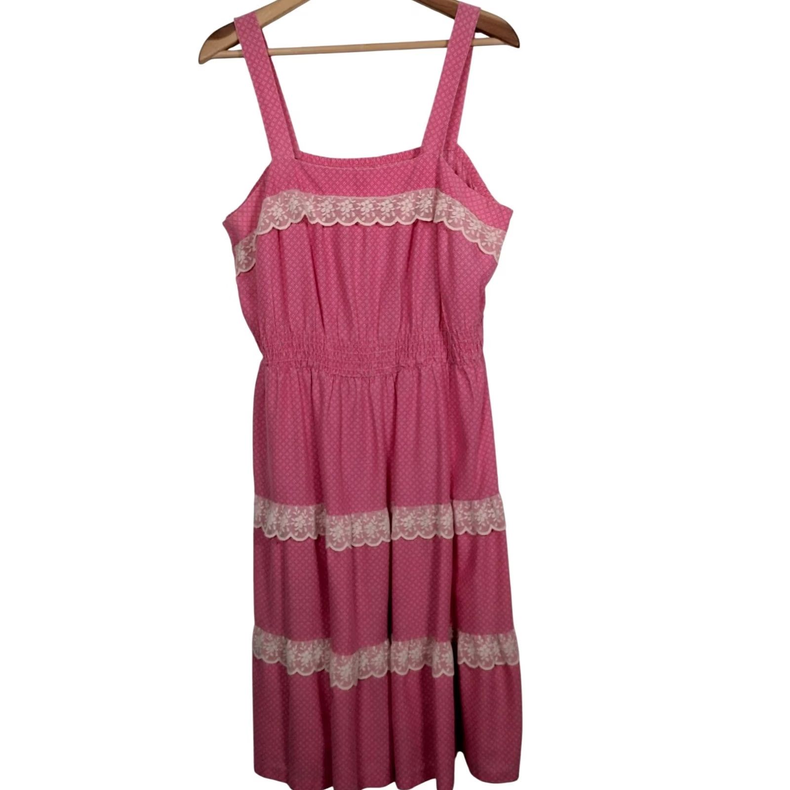 Vintage VINTAGE Peasant Sundress Pair 18 1/2 Sleeveless Blue Pink Lace Hippie Boho Maxi Midi Casual Women Plus Size Dresses Size XXL / US 16-18 / IT 52-54 - 2 Thumbnail