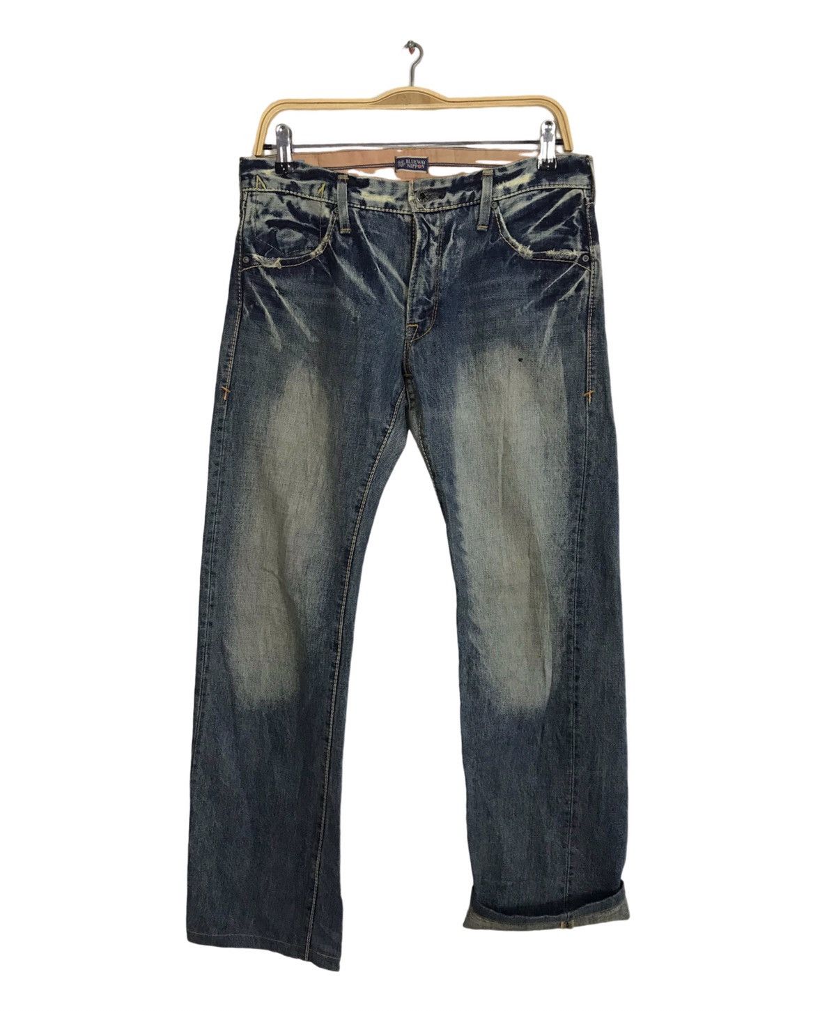 Japanese Brand Blue Way Nippon Faded Indigo Denim Fits Size 31 Size US 31 - 1 Thumbnail