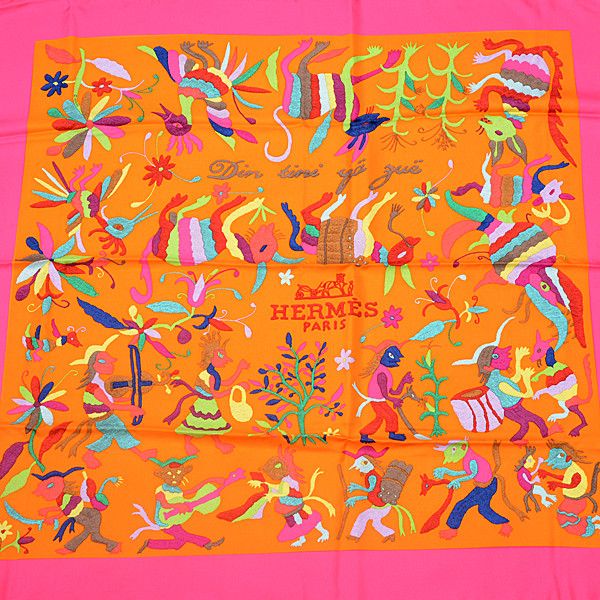 Hermes Hermes Hermes Silk Scarf Carre 90 Orange Canvas Scarf 75111 in Great Condition Size ONE SIZE - 1 Thumbnail