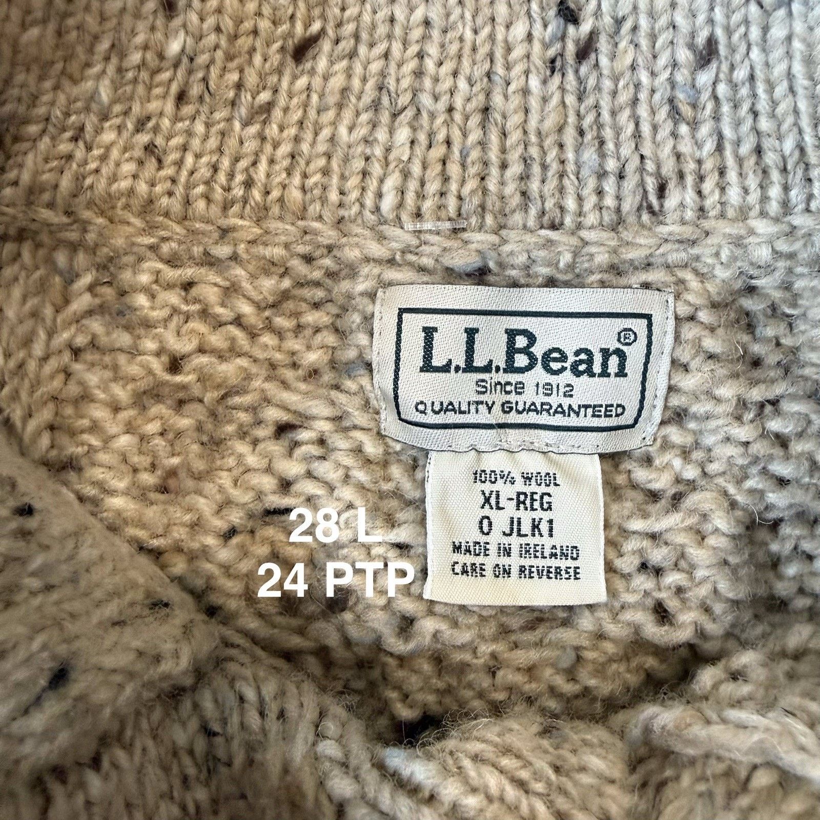 L.L. Bean LL Bean Aran Knit Sweater XL Beige Fisherman Heavy Wool Size US XL / EU 56 / 4 - 6 Thumbnail
