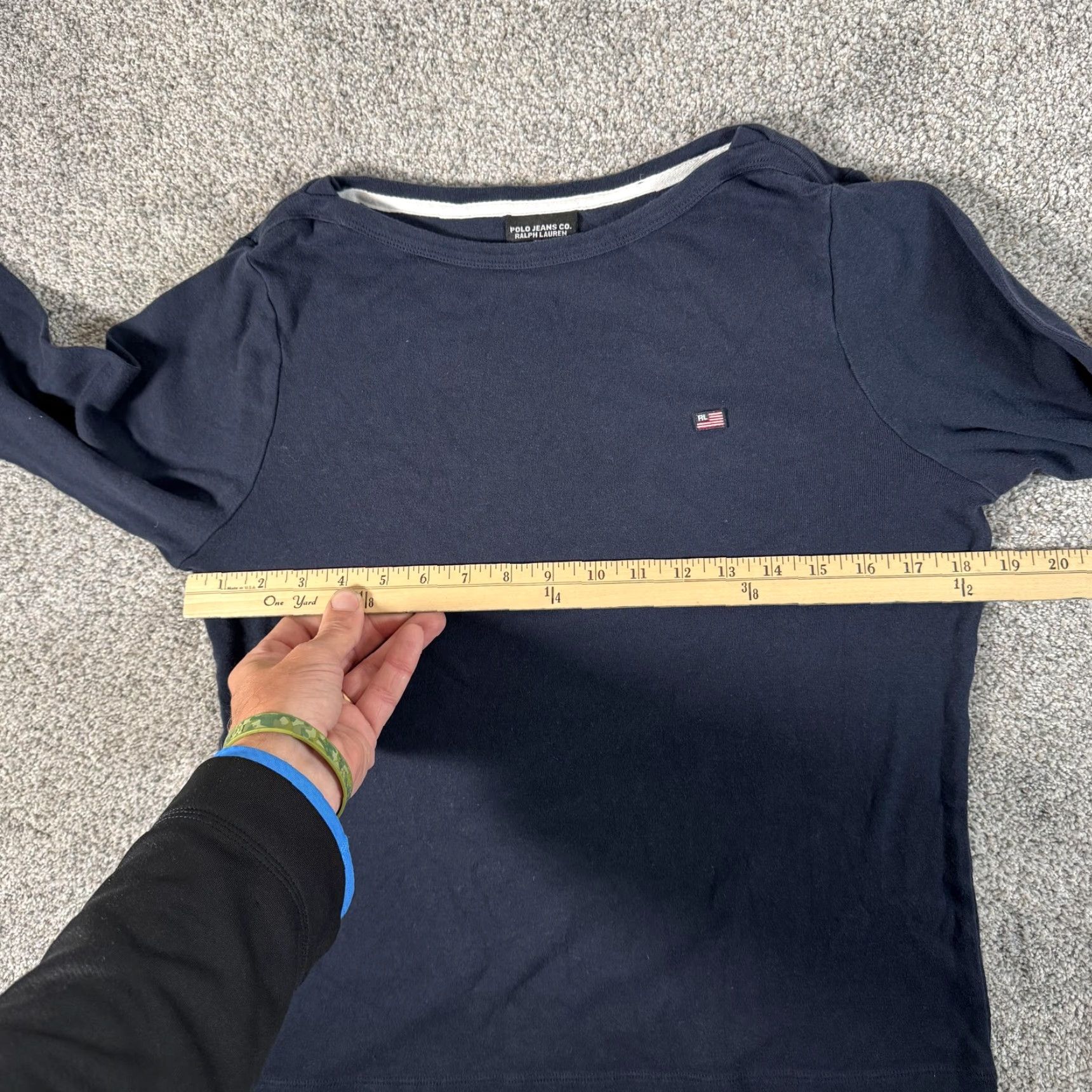 Ralph Lauren VINTAGE Ralph Lauren Polo Jeans Co Shirt XL Women Navy Blue 3/4 Sleeve Boat Neck Embroidered Flag 90s 2000s Quiet Luxury Shirt Size XL / US 12-14 / IT 48-50 - 3 Thumbnail
