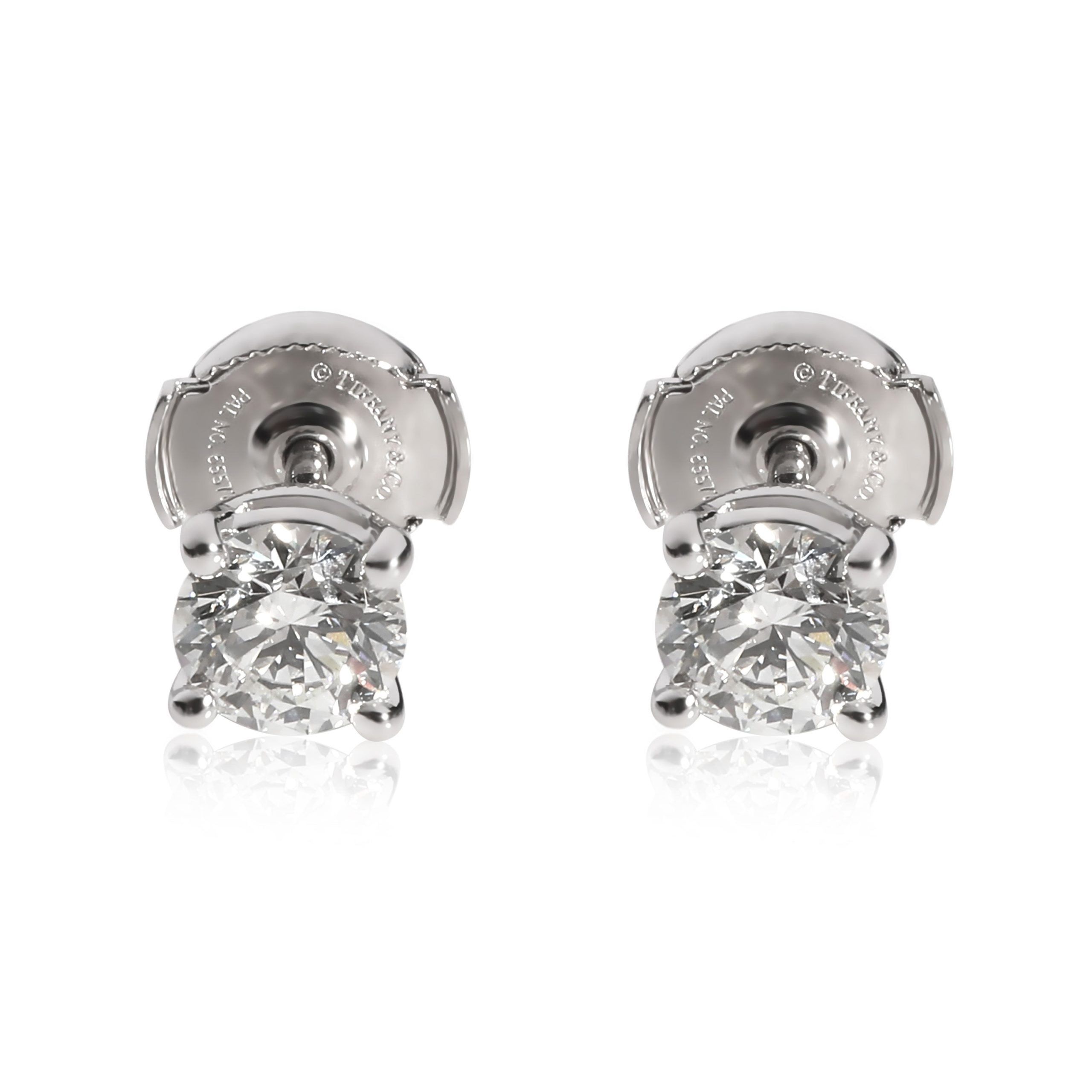 image of Tiffany Co Tiffany & Co. Diamond Stud Earring In Platinum 1.32 Ctw in Gold, Women's