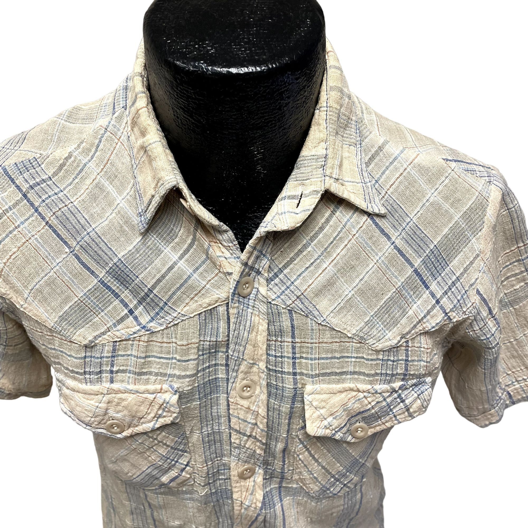 Other Vtg Chess King TEXTURED Sheer Cream Blue PLAID Shirt Size US M / EU 48-50 / 2 - 2 Thumbnail
