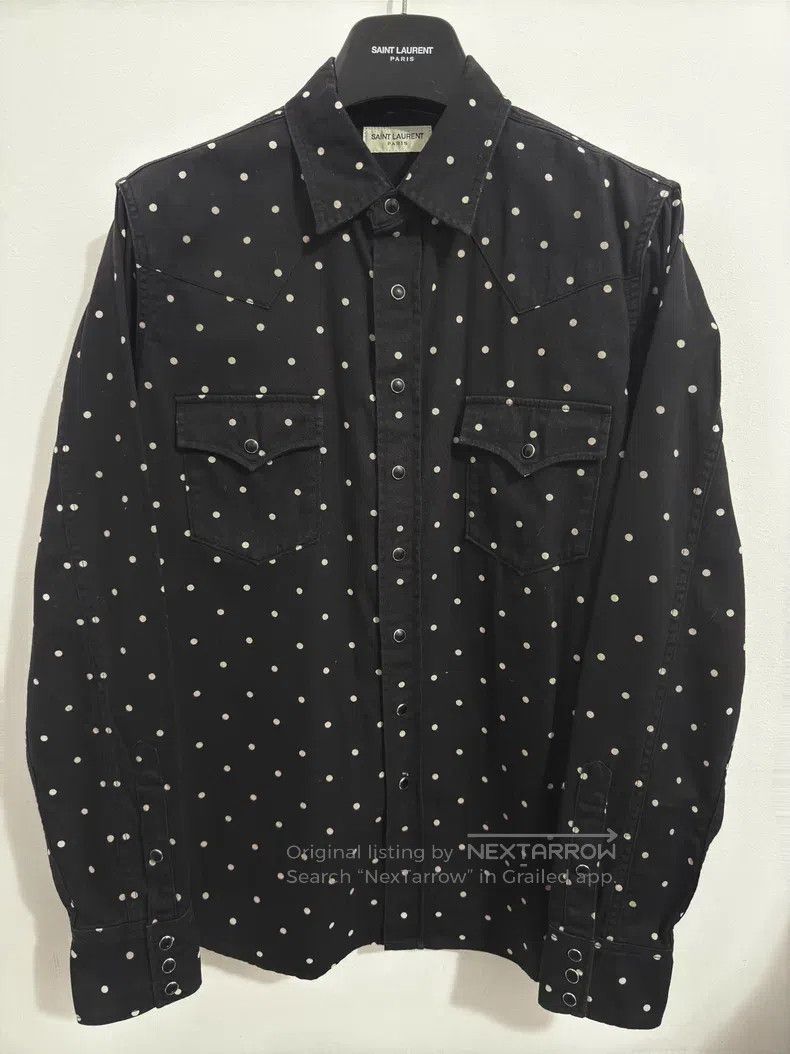 Saint Laurent Paris Black and White Cat-Eye Button Polka D