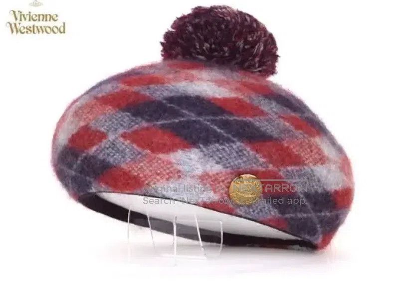 Vivienne Westwood Vivienne Westwood Herringbone beret with metal Saturn embl Size ONE SIZE - 1 Thumbnail