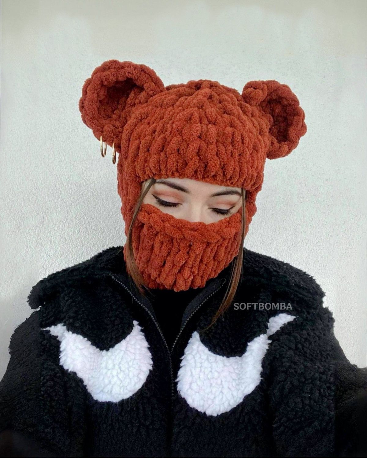 Handmade Bear hat with ears . Bear ski mask . Balaclava bear Size ONE SIZE - 3 Thumbnail