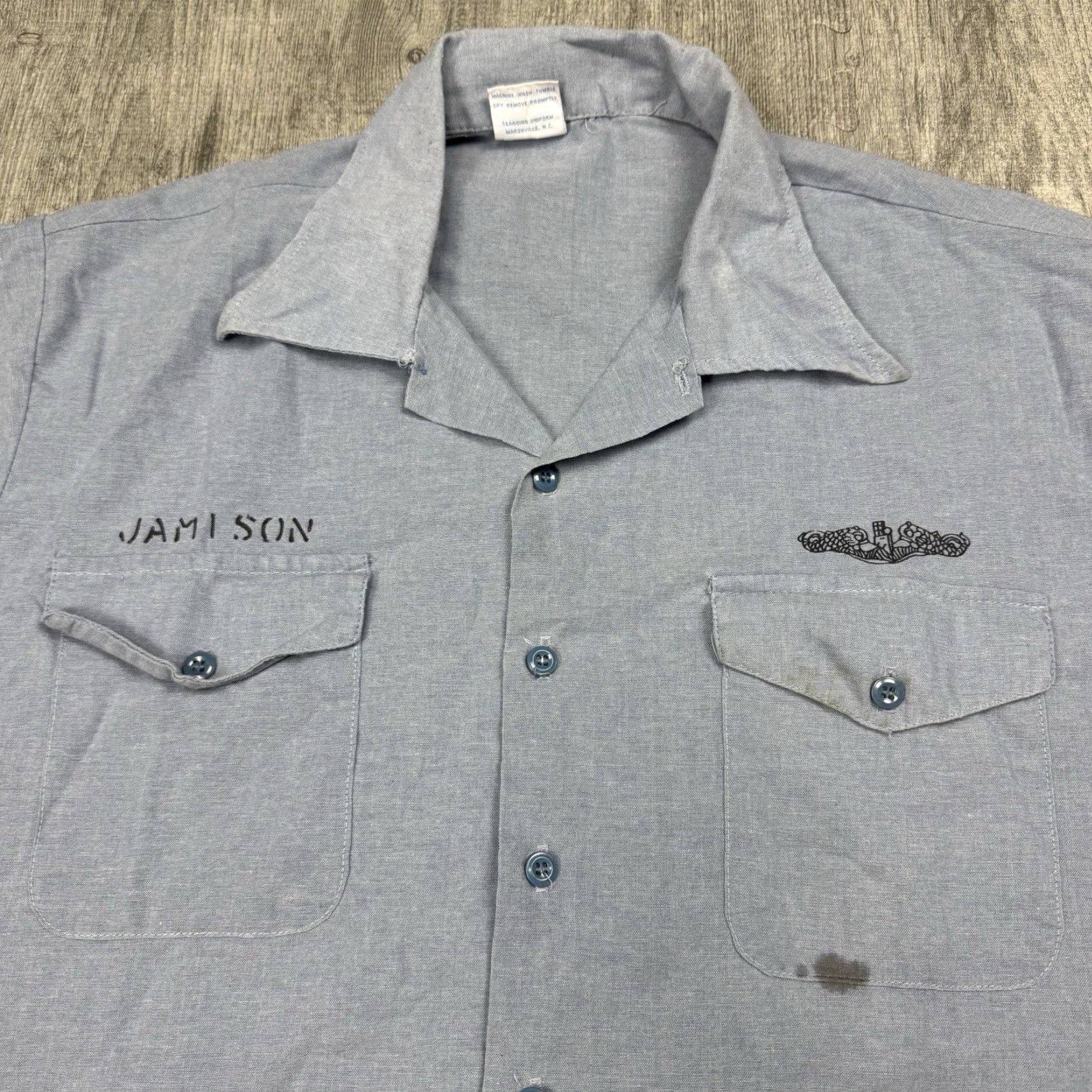 Vintage VINTAGE US Navy Seafarer Shirt Men’s Large Blue Short Sleeve Chambray 70s Military Landgirl Size US L / EU 52-54 / 3 - 2 Thumbnail