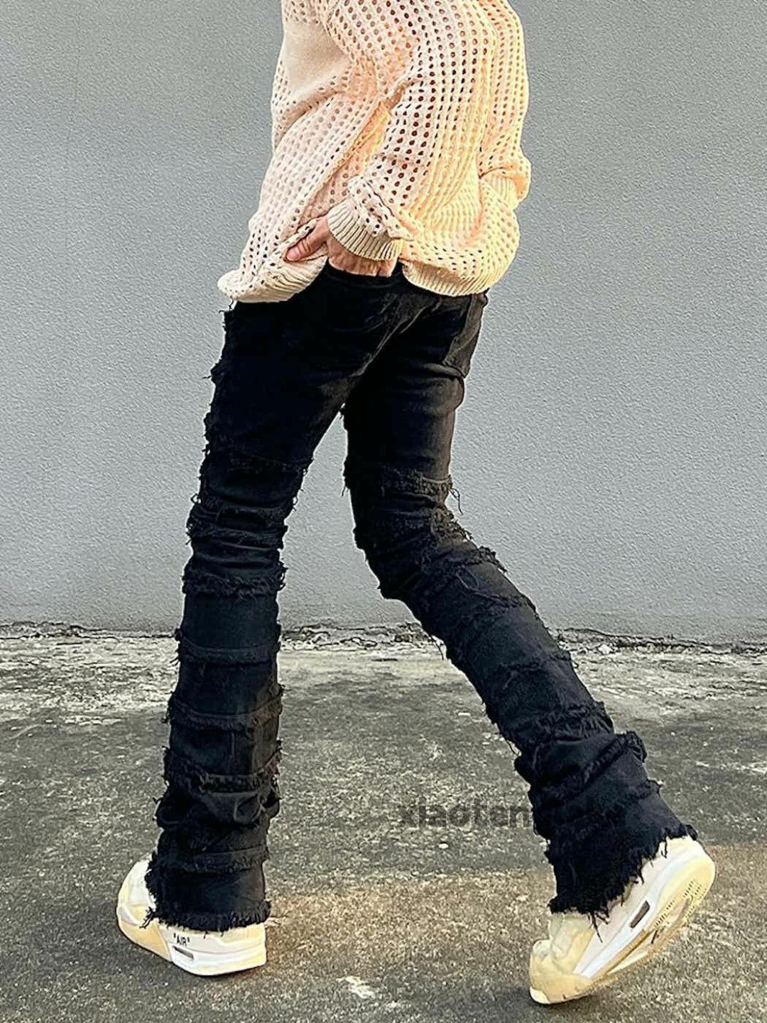 washed faded damaged punk grunge bootcut jeans