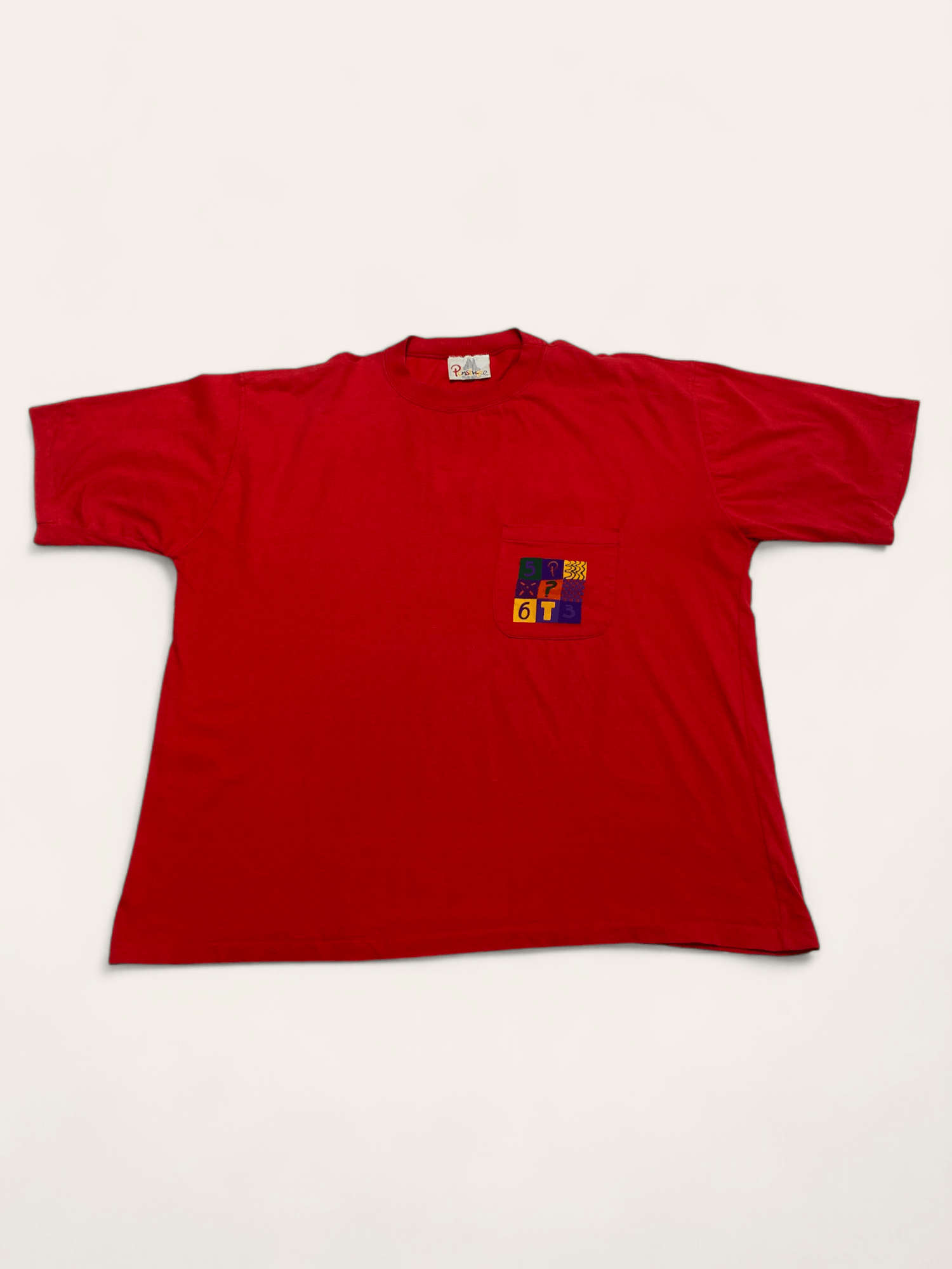 Vintage 90s Vintage PINSTRIPE Red Big Logo T Shirt Single Stitch Size US XL / EU 56 / 4 - 1 Thumbnail