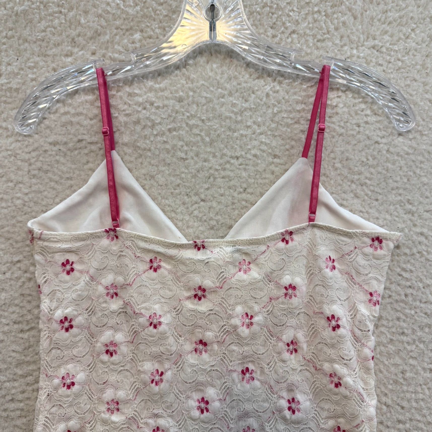 Pinko VINTAGE 90s Y2K Camisole Tank Top White Pink Ditsy Floral Lace Boho Fairy Shirt M Womens Size M / US 6-8 / IT 42-44 - 4 Thumbnail