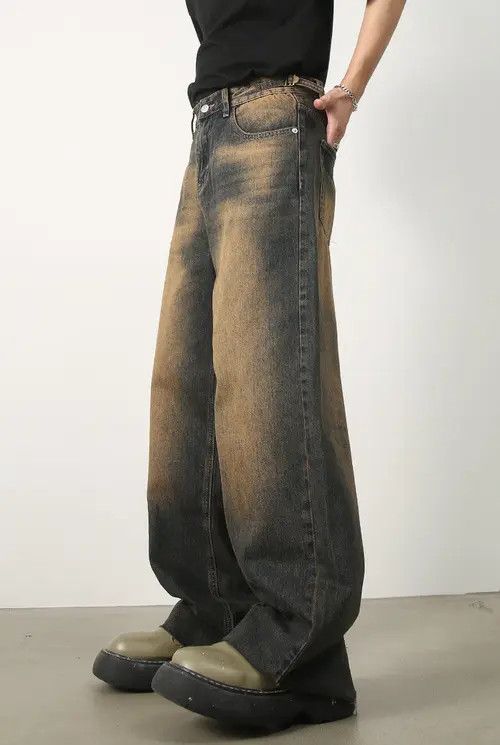 Japanese Brand Washed distressed rust-colored denim loose wide-leg Size US 32 / EU 48 - 5 Thumbnail