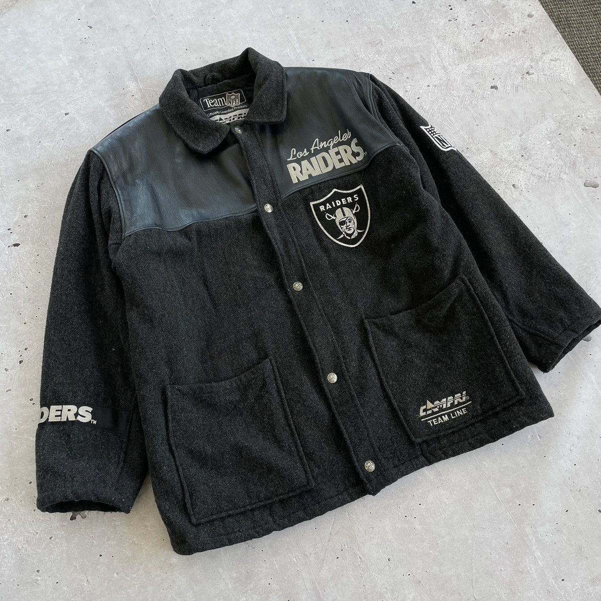 NFL × NHL × Vintage 🔥Very Rare 90’s RAIDERS Leather and wool Jacket rap style Size US L / EU 52-54 / 3 - 3 Thumbnail