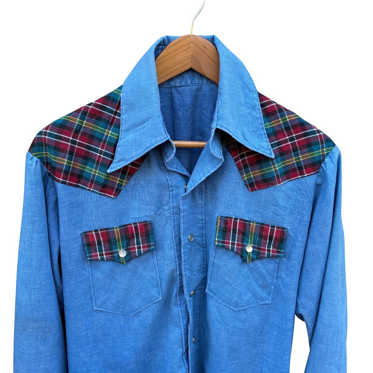 Other Vintage Unknow Brand Chambray Plaid Yoke Western Shirt Size US M / EU 48-50 / 2 - 4 Thumbnail