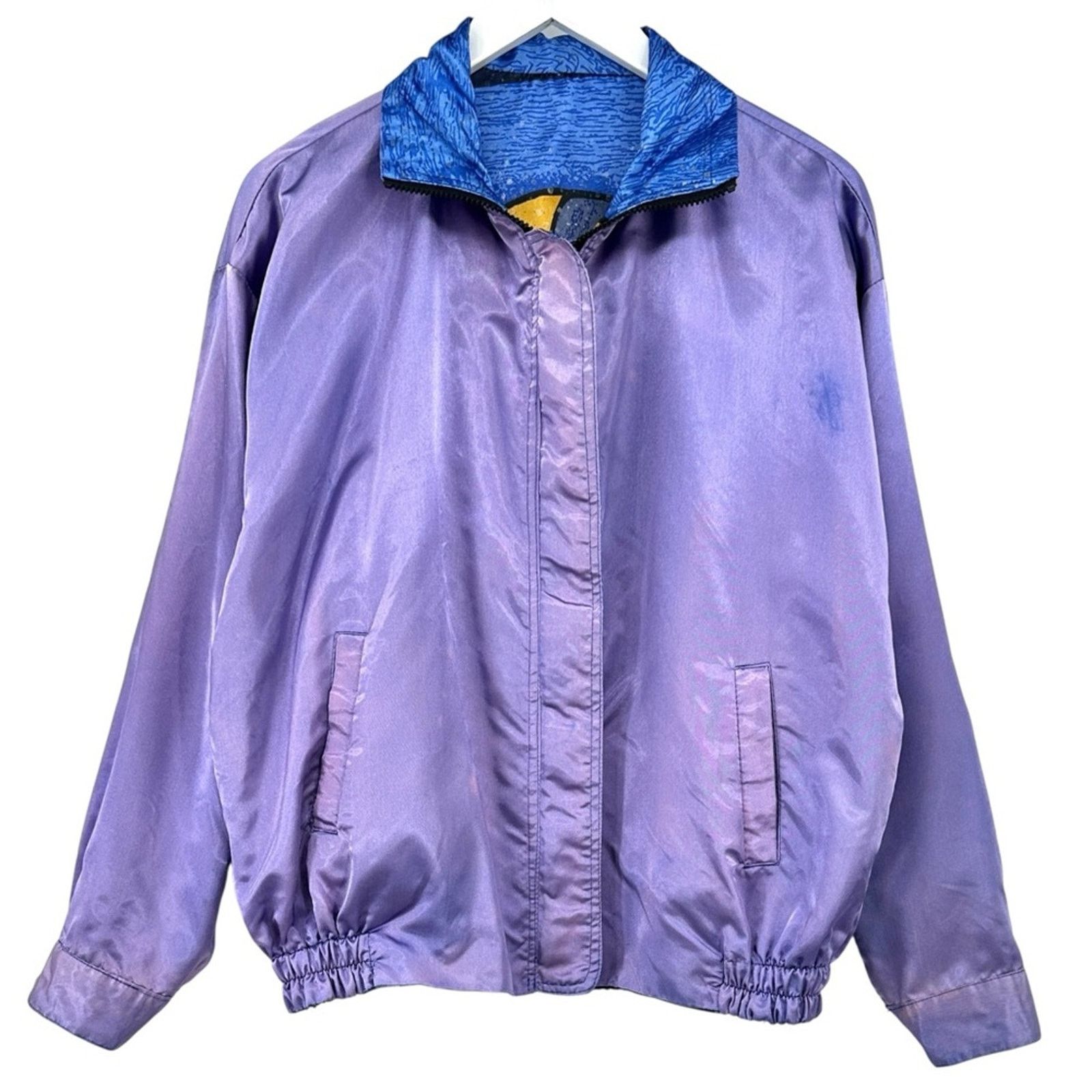Vintage RARE Vintage Blue Purple Picasso Satin Zip Up Light Jacket Size US L / EU 52-54 / 3 - 10 Thumbnail