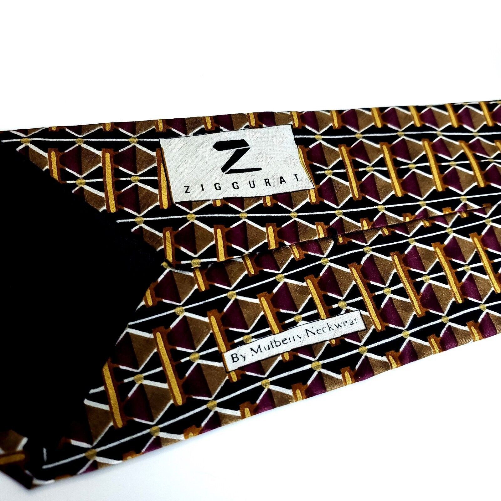 Designer Ziggurat Mulberry Red Tan Geometric Print Short Wide USA Sil Size ONE SIZE - 3 Thumbnail