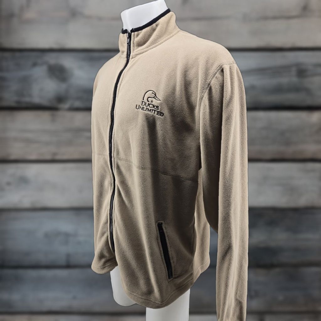 Logo 7 Ducks Unlimited Men's Fleece Jacket XL Full Zip Tan Hunting Embroidered Logo Size US XL / EU 56 / 4 - 1 Thumbnail