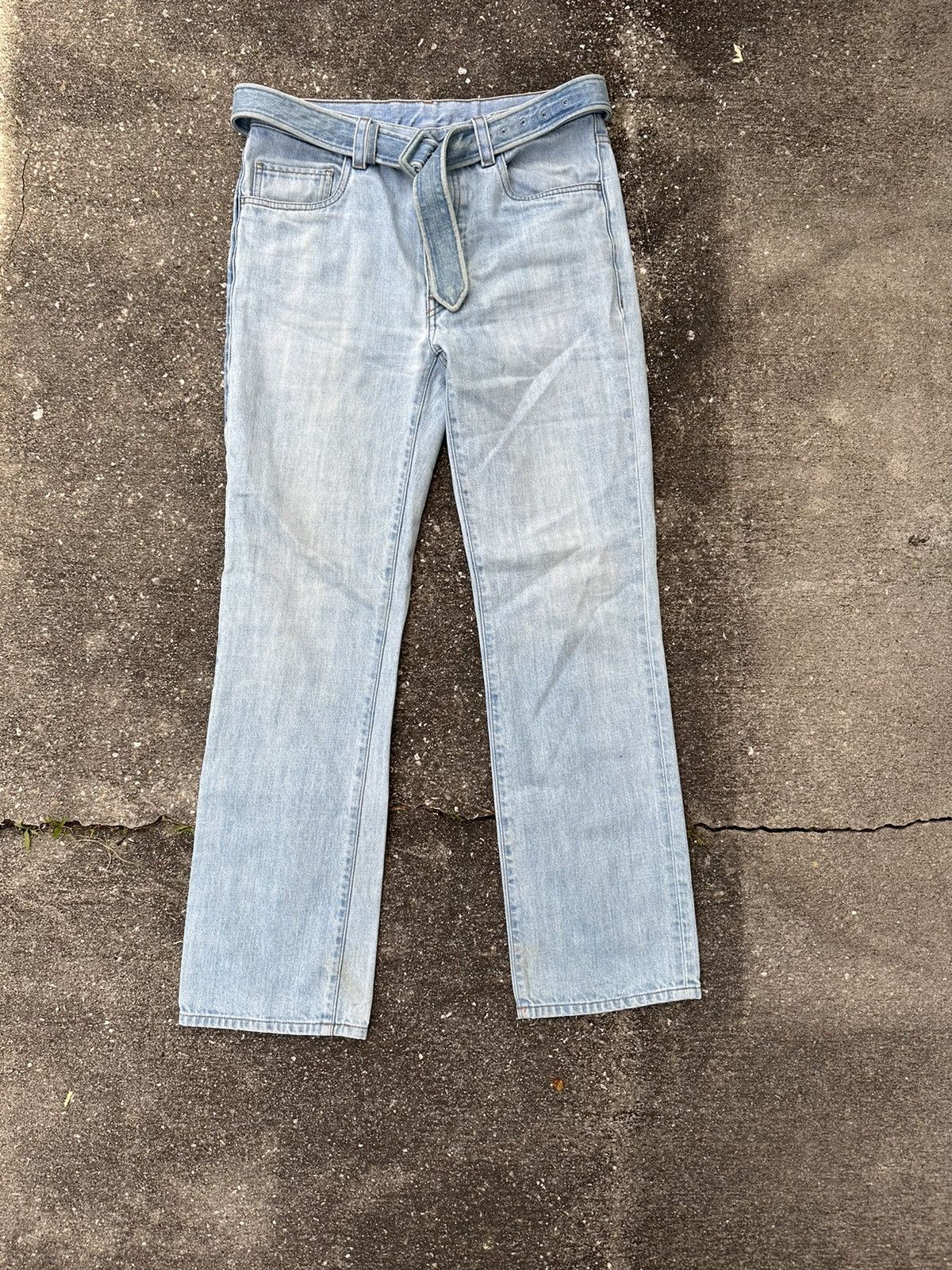 image of Prada Ss19 Belted Flared Jeans in Blue, Men's (Size 30)