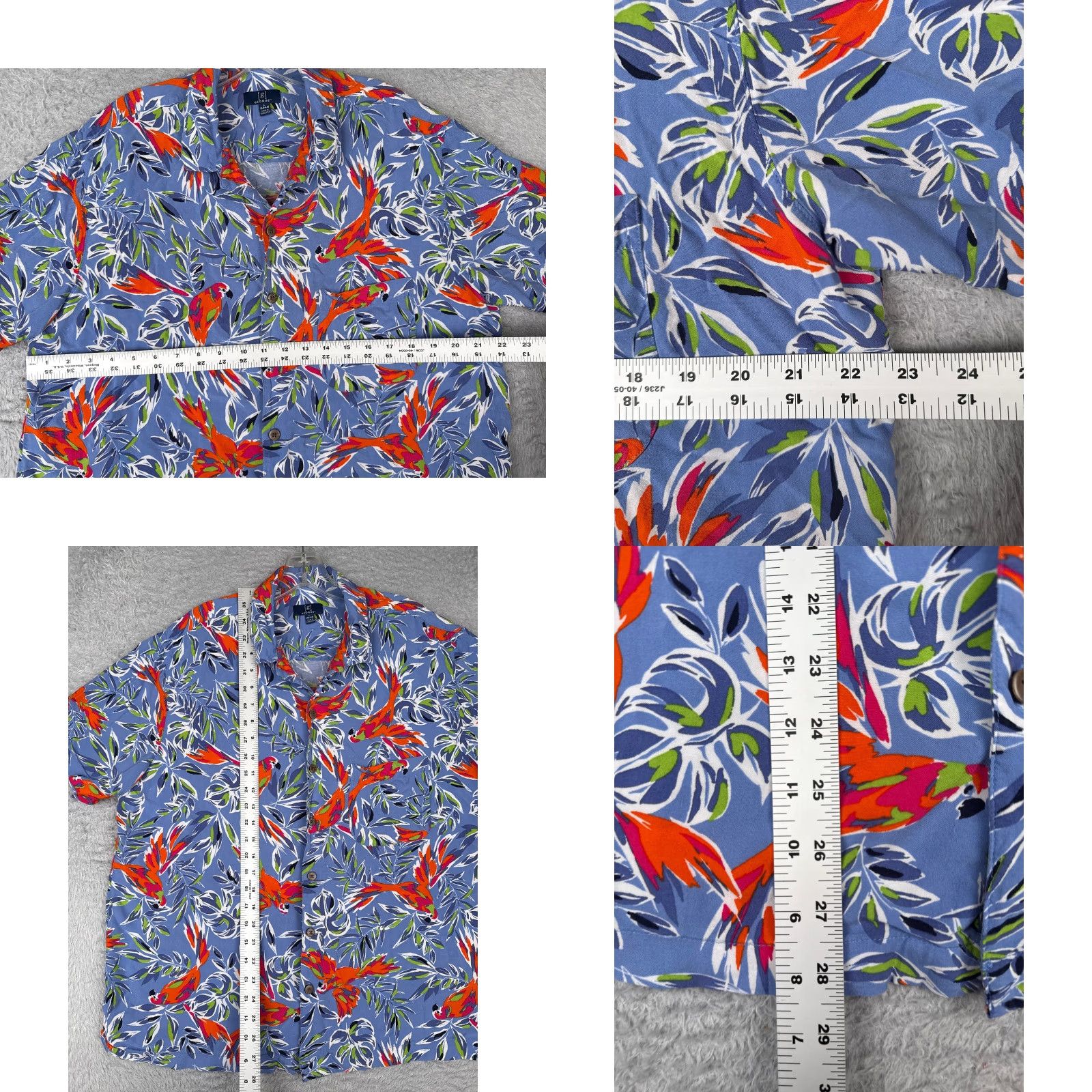 George George Shirt Adult Large Blue Floral Parrot Button Up Hawaiian 100% Rayon Mens Size US L / EU 52-54 / 3 - 8 Thumbnail
