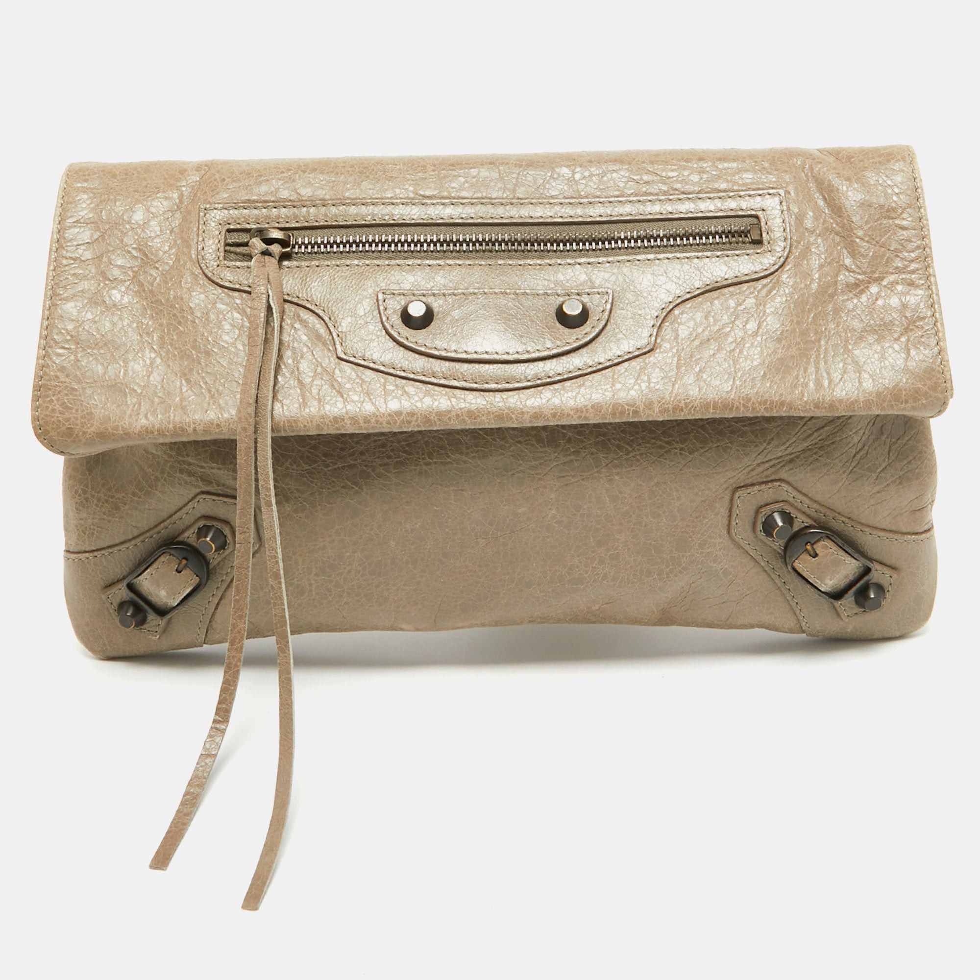 image of Balenciaga Beige Leather Classic Envelope Clutch in White, Women's
