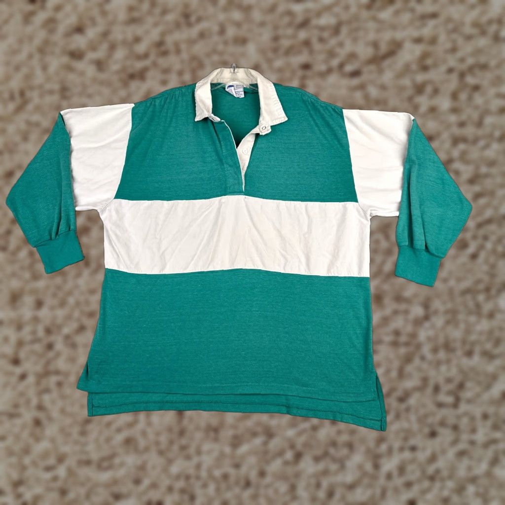 Vintage VINTAGE Extra Touch Polo Shirt Women 24W Blue Stripe Polyester Blend Long Sleeve Rugby Shirt Womens Size 4XL / US 24-26 - 1 Thumbnail