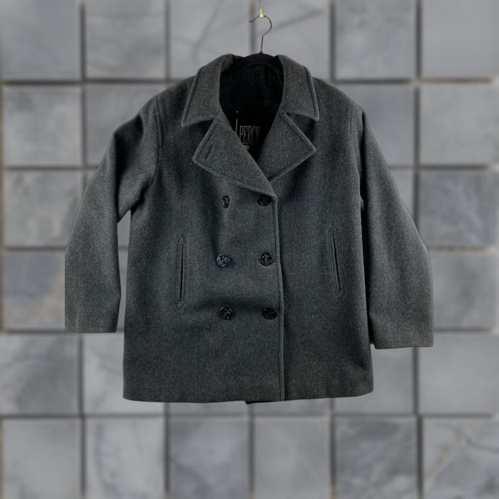 Vintage VINTAGE J. Percy Pea Coat Womens 14 Merino Wool Button-Up Coat Long Sleeve Gray 100% Merino Wool Blended All Seasons Pockets Dry Clean Only Womens Size XL / US 12-14 / IT 48-50 - 1 Thumbnail